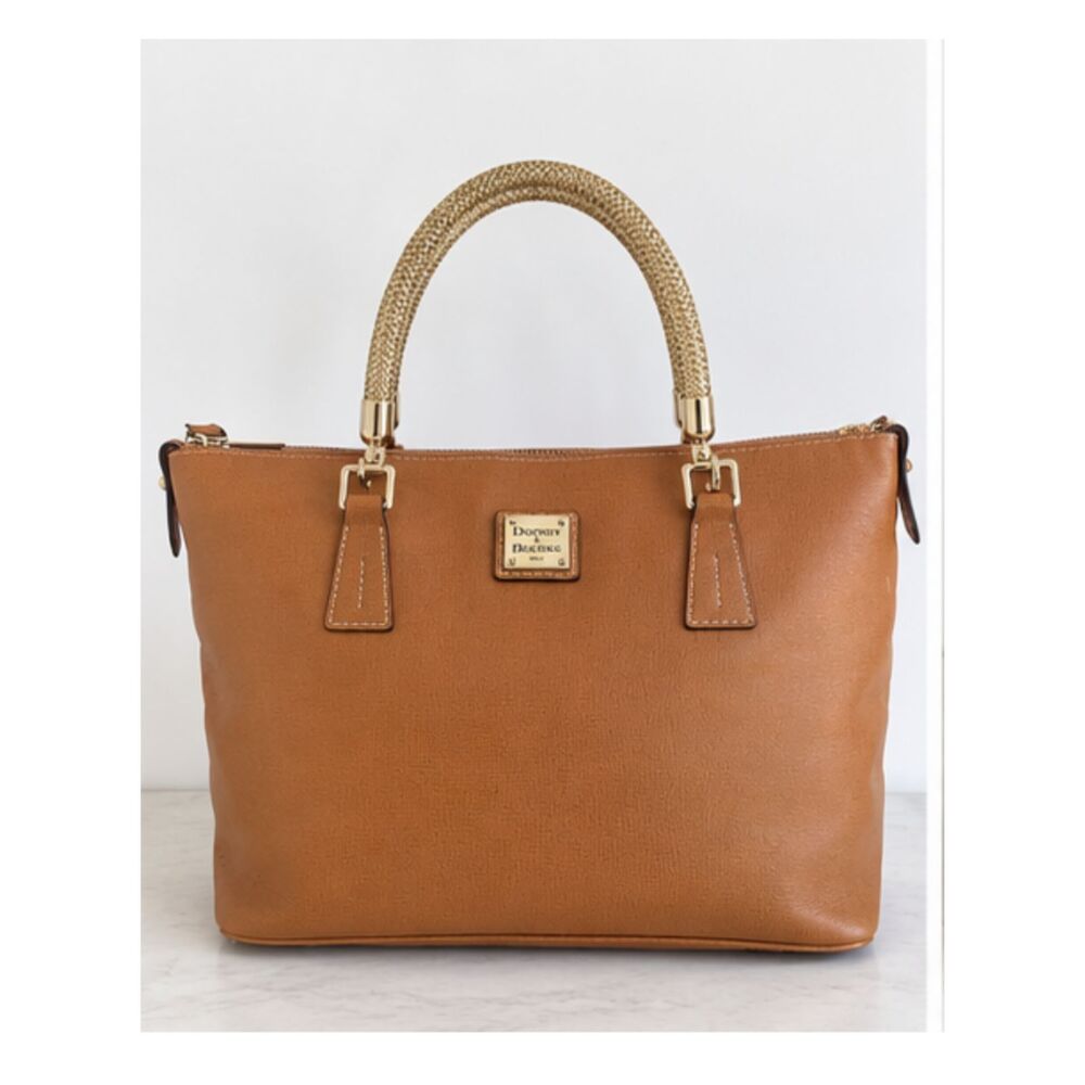 Dooney & Bourke Tan Leather Bag Red Lining Braided Handles